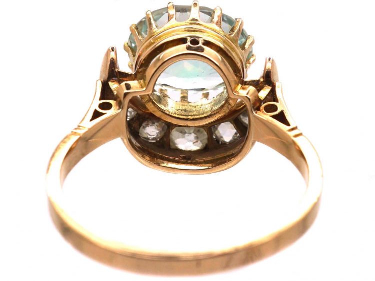 Retro 14ct Gold Crescent Ring set with an Aquamarine & Diamonds