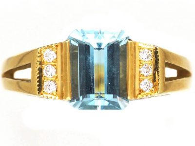 Art Deco Platinum Large Octagonal Shaped Ring set with a Large Sapphire & Diamonds
