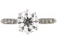 Art Deco Platinum, Solitaire Diamond Ring with Diamond Set Shoulders