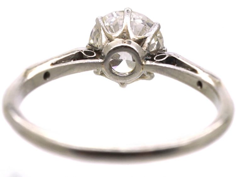 Art Deco Platinum, Solitaire Diamond Ring with Diamond Set Shoulders