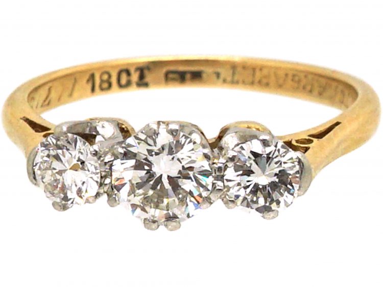 Mid-Century 18ct Gold & Platinum, Three Stone Diamond Ring