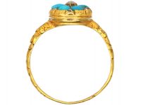 Early 19th Century 18ct Gold Locket Ring set with Turquoise & Diamonds