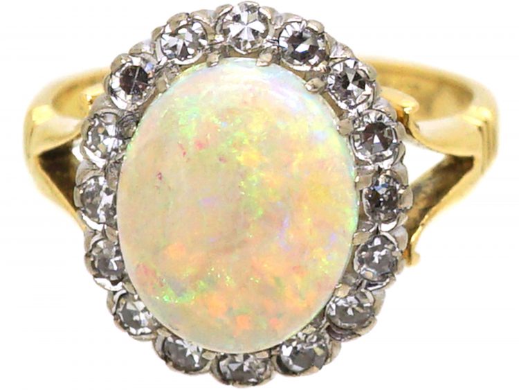 18ct Gold, Opal & Diamond Ring