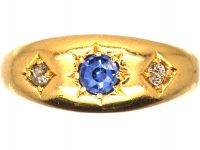 Victorian 18ct Gold Gypsy Ring set with a Sapphire & Diamonds