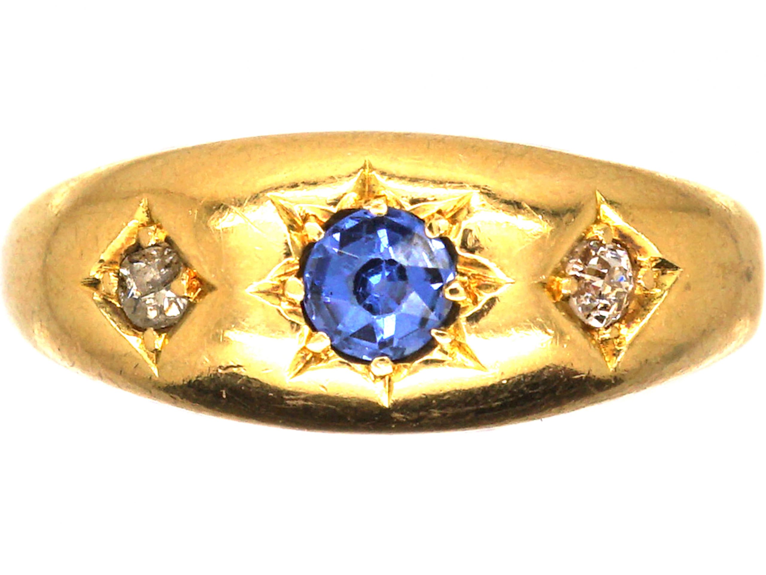 Victorian 18ct Gold Gypsy Ring Set With A Sapphire & Diamonds (730u 