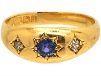 Victorian 18ct Gold Gypsy Ring set with a Sapphire & Diamonds