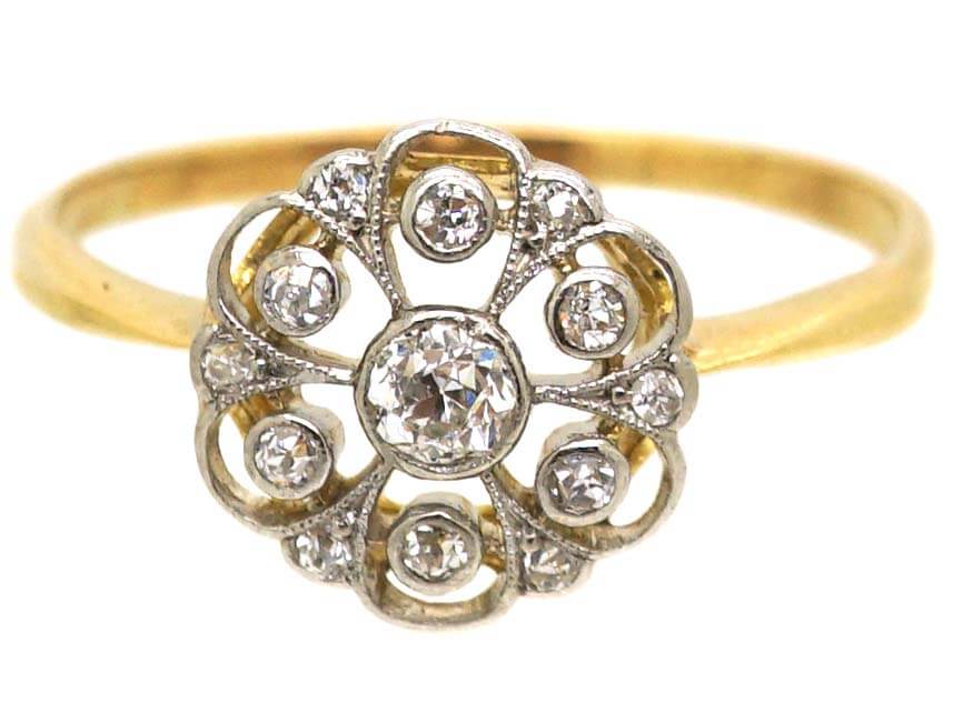Edwardian 18ct Gold & Platinum, Pierced Diamond Cluster Ring (755U ...