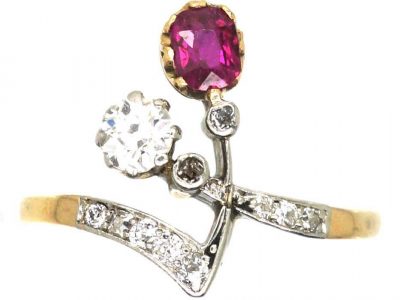 Art Nouveau 18ct Gold, Ruby & Diamond Ring