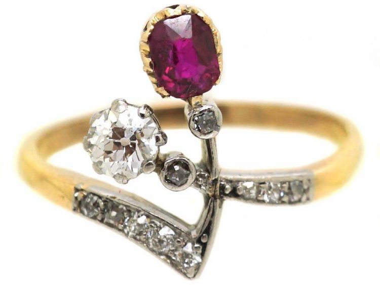Art Nouveau 18ct Gold, Ruby & Diamond Ring