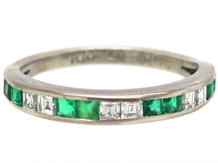 18ct White Gold, Emerald & Diamond Half Eternity Ring