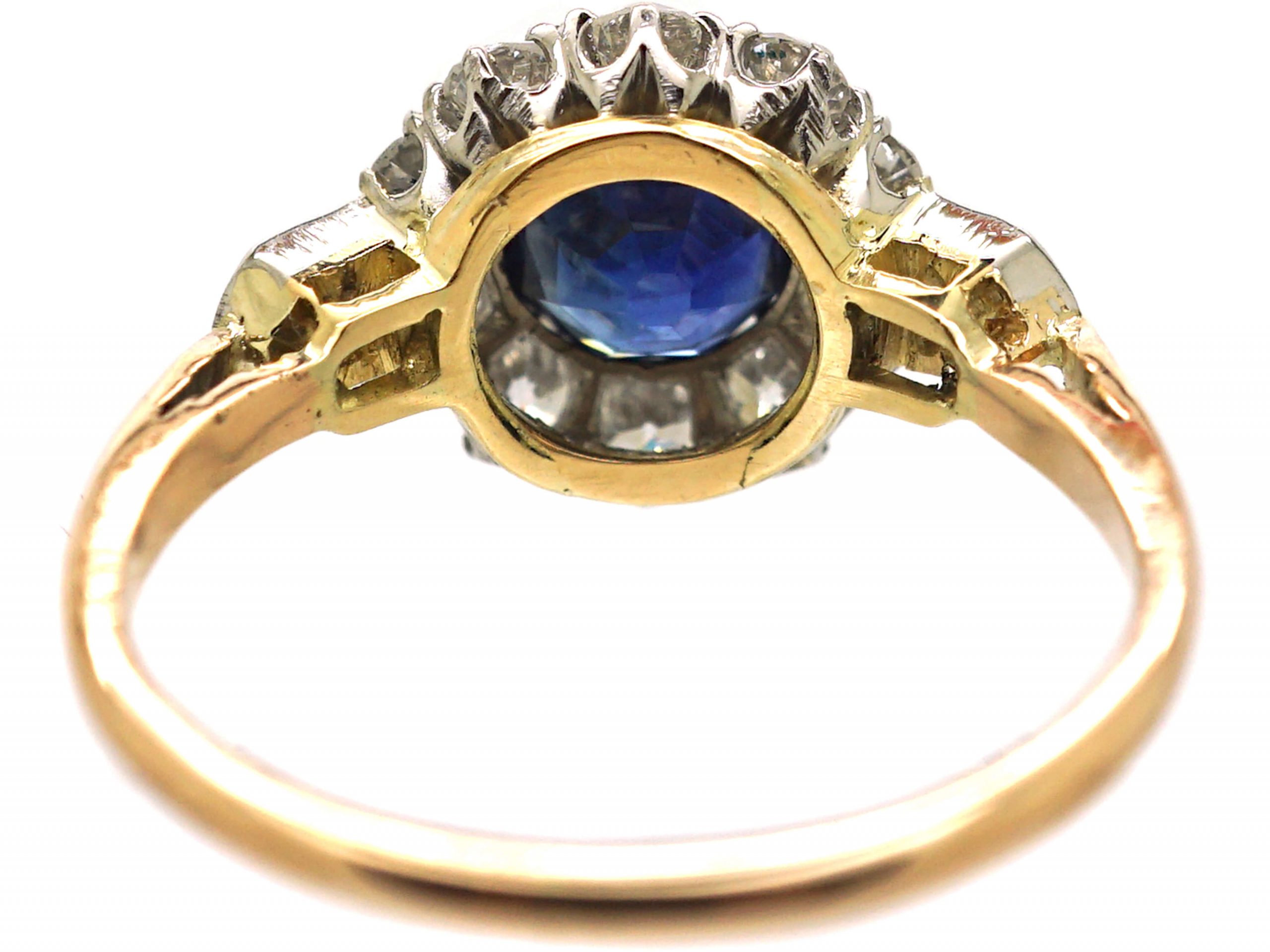 Edwardian 18ct Gold, Sapphire & Diamond Cluster Ring with Diamond Set ...