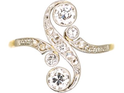 Art Nouveau 14ct Gold & Platinum Twist Ring set with Diamonds