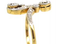 Art Nouveau 14ct Gold & Platinum Twist Ring set with Diamonds
