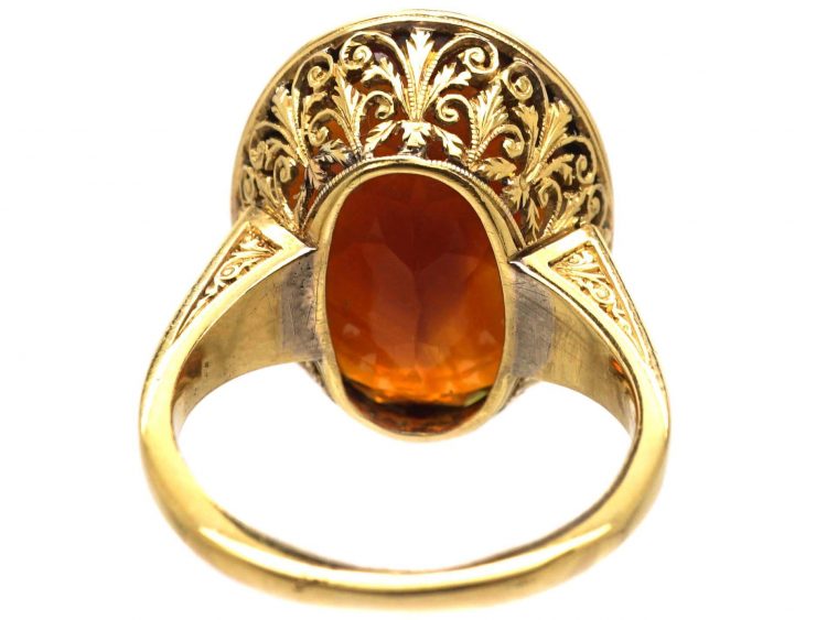 Retro 18ct Gold Ring set with a Large Madeira Citrine