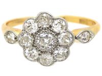 Edwardian 18ct Gold & Platinum Diamond Cluster Ring with Diamond Set Shoulders