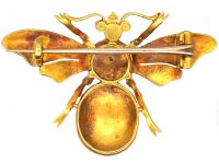 Victorian 18ct Gold Bee Brooch set with Natural Split Pearls & Cabochon Ruby Eyes