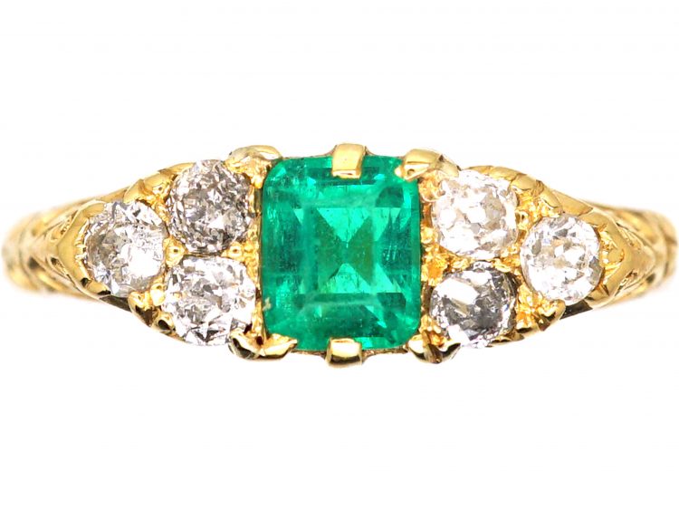 Victorian 18ct Gold Carved Half Hoop Ring set with an Emerald ...