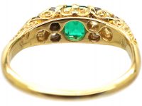 Victorian 18ct Gold Carved Half Hoop Ring set with an Emerald & Diamonds