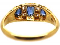 Edwardian 18ct Gold,Three Stone Sapphire & Diamond Carved Half Hoop Ring