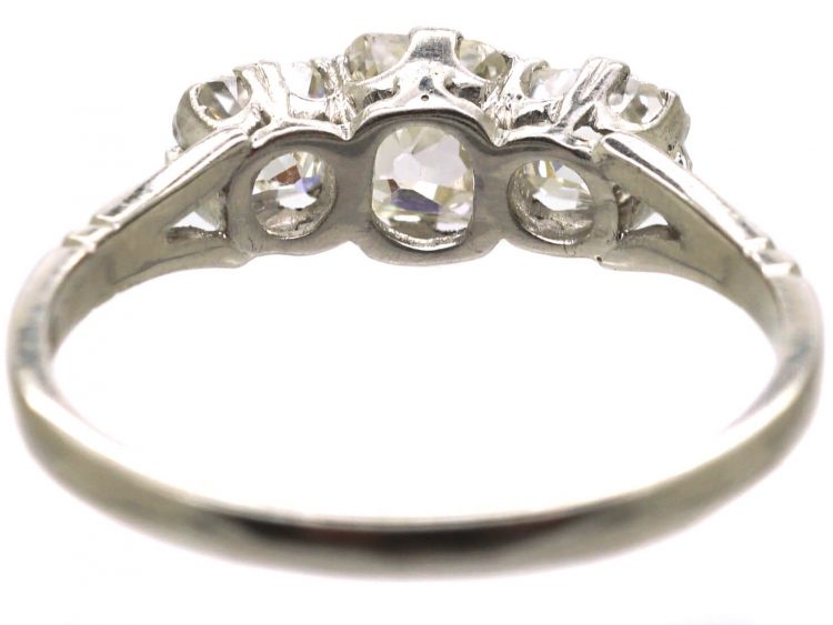 Early 20th Century Platinum, Old Mine Cut Three Stone Diamond Ring