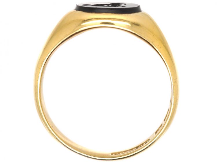 Edwardian 18ct Gold Signet Ring with Onyx Intaglio of a Dog (867U