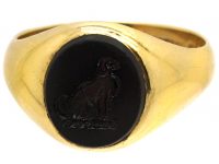 Edwardian 18ct Gold Signet Ring with Onyx Intaglio of a Dog (867U