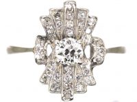 Art Deco Platinum Fan Shaped Ring set with Diamonds