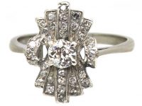 Art Deco Platinum Fan Shaped Ring set with Diamonds