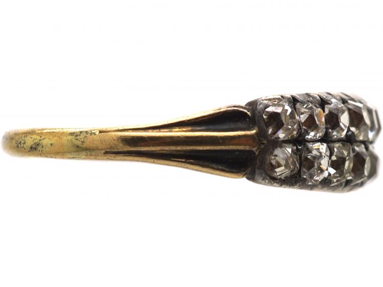 Georgian 15ct Gold & Silver Two Row Old Mine Cut Diamond Ring