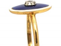 Edwardian 18ct Gold Blue & White Enamel Ring with a Diamond in the Centre