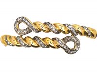 French Belle Epoque 18ct Gold Twist Bangle set with Rose Diamonds