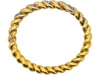 French Belle Epoque 18ct Gold Twist Bangle set with Rose Diamonds