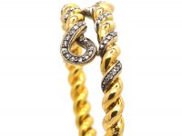 French Belle Epoque 18ct Gold Twist Bangle set with Rose Diamonds