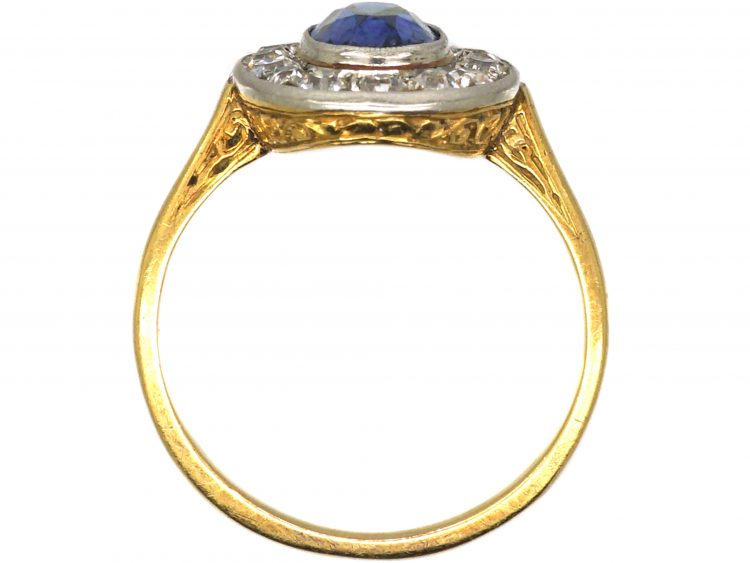 Early 20th Century French 18ct Gold & Platinum, Sapphire & Diamond Oval Cluster Ring