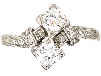 Early 20th Century 18ct White Gold & Platinum, Diamond Crossover Ring