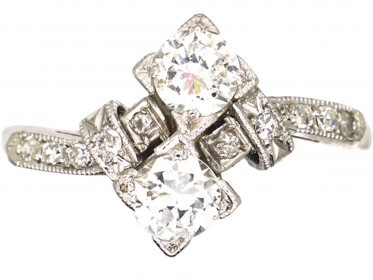 Early 20th Century 18ct White Gold & Platinum, Diamond Crossover Ring