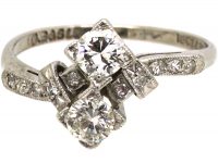 Early 20th Century 18ct White Gold & Platinum, Diamond Crossover Ring