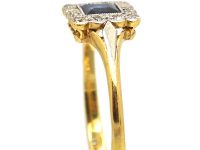 Art Deco 18ct Gold & Platinum, Sapphire & Diamond Square Ring