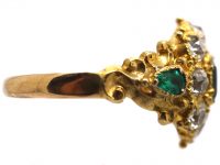 Regency 18ct Gold Emerald & Diamond Cluster Ring with Emerald Set Shoulders