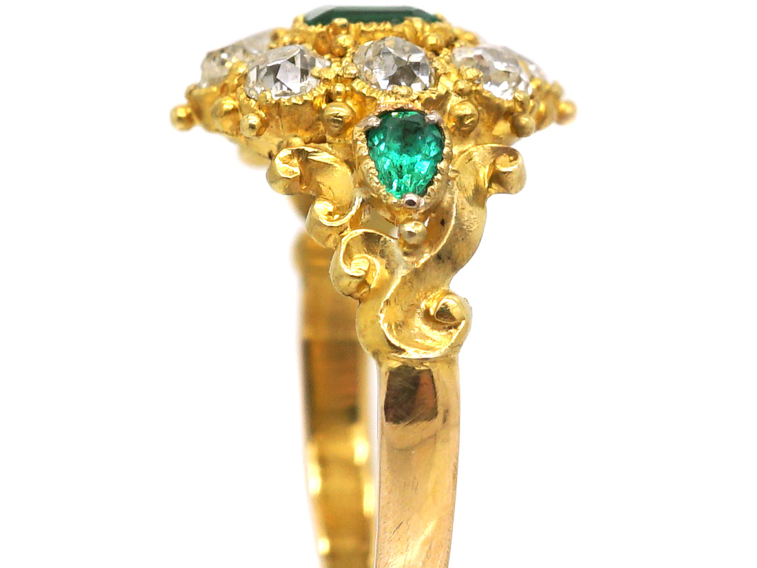 Regency 18ct Gold Emerald & Diamond Cluster Ring with Emerald Set