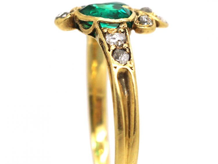 Georgian 18ct Gold Double Heart Ring set with Emeralds & Rose Diamonds