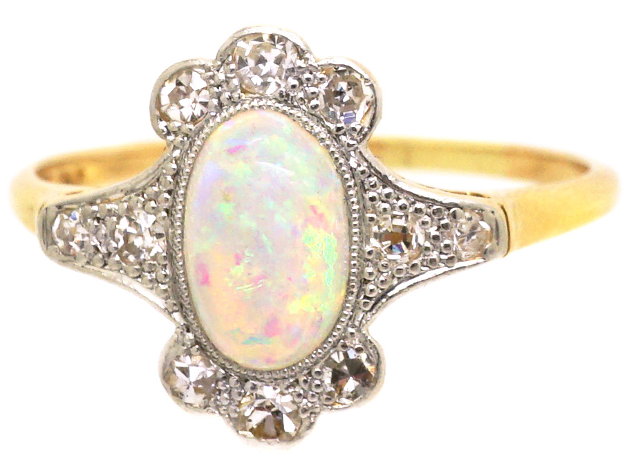 Edwardian 18ct Gold & Platinum, Opal & Diamond Ring (566U) | The ...