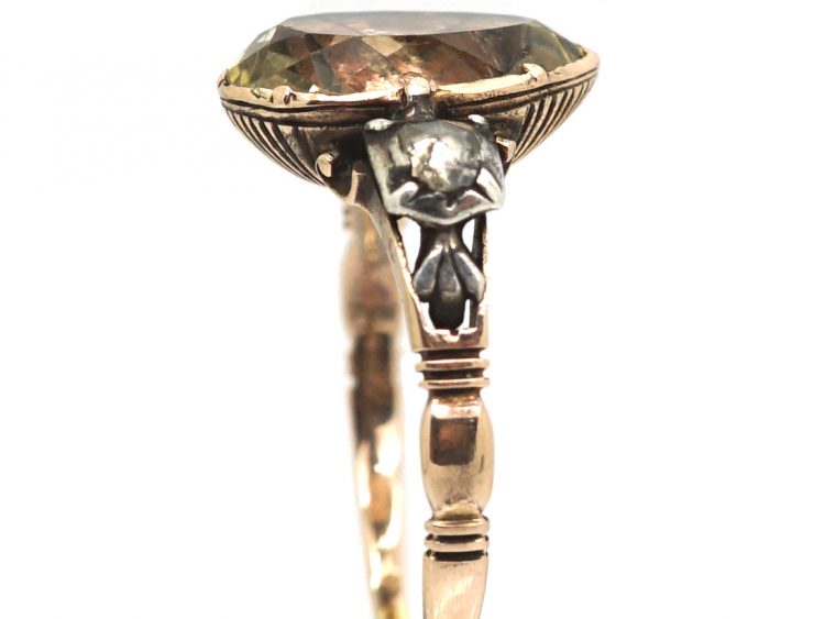 Georgian Foiled Rock Crystal Ring with Rose Diamond Shoulders