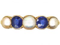 Edwardian 18ct Gold, Five Stone Sapphire & Natural Split Pearl Ring