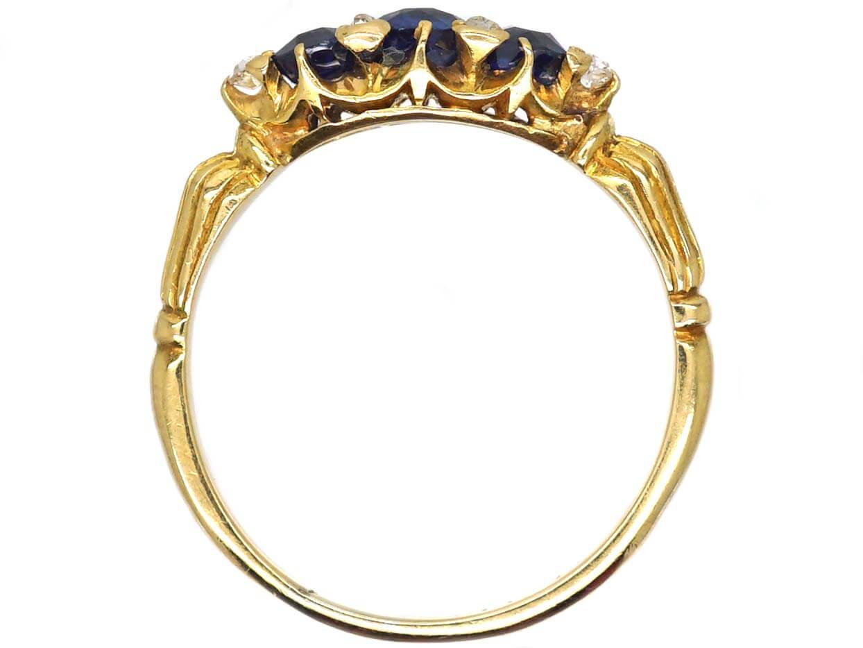 Edwardian 18ct Gold, Three Stone Sapphire Ring with Diamond Points ...