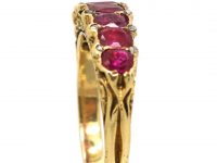 Victorian 18ct Gold Seven Stone Ruby Carved Half Hoop Ring with Diamond Points