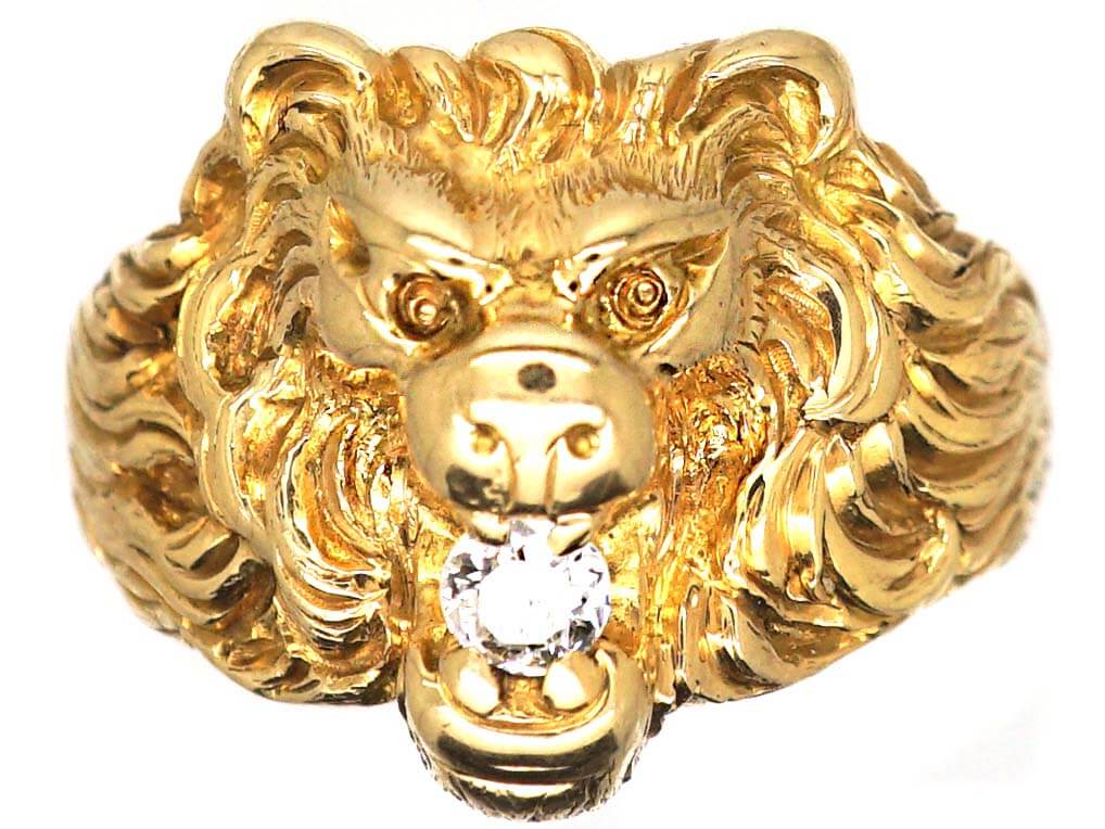 14ct Gold Lion's Head Ring (783U) | The Antique Jewellery Company