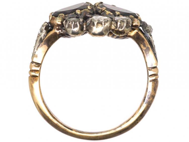 Georgian Double Heart Ring set with Garnets & Rose Diamonds