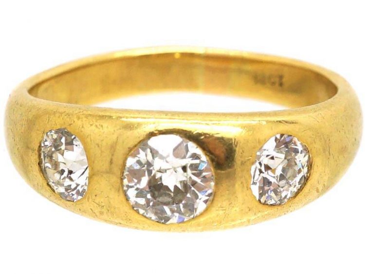 Victorian Three Stone Diamond Rub Over Set Ring