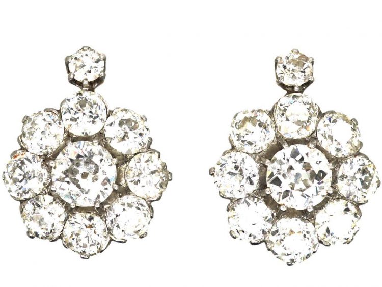 Early 20th Century 18ct White Gold, Diamond Daisy Cluster Earrings